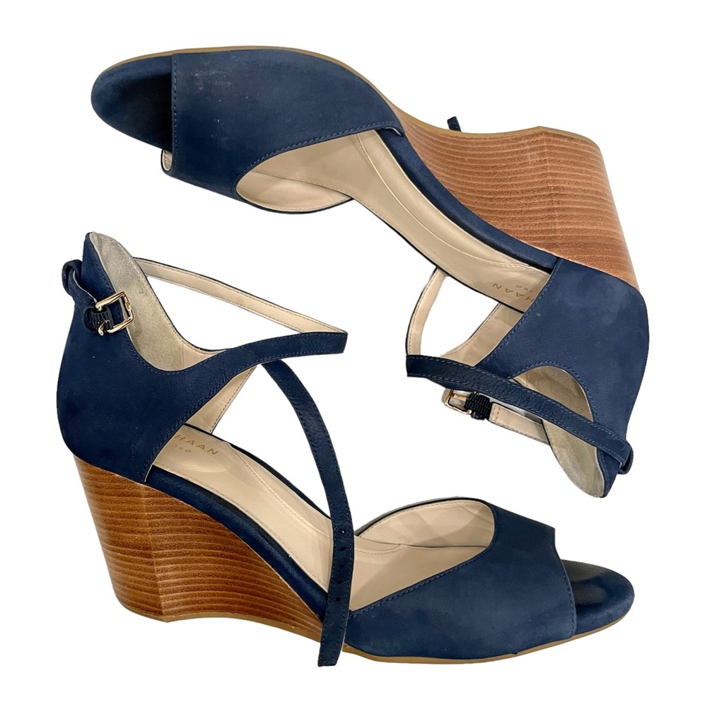 Cole Haan Navy Blue Suede Wedge Heels